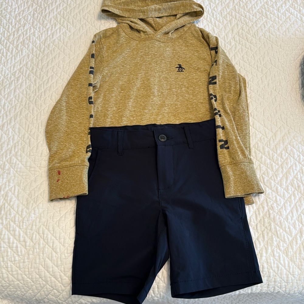 Childrens Place shorts and Penguin shirt, size 5